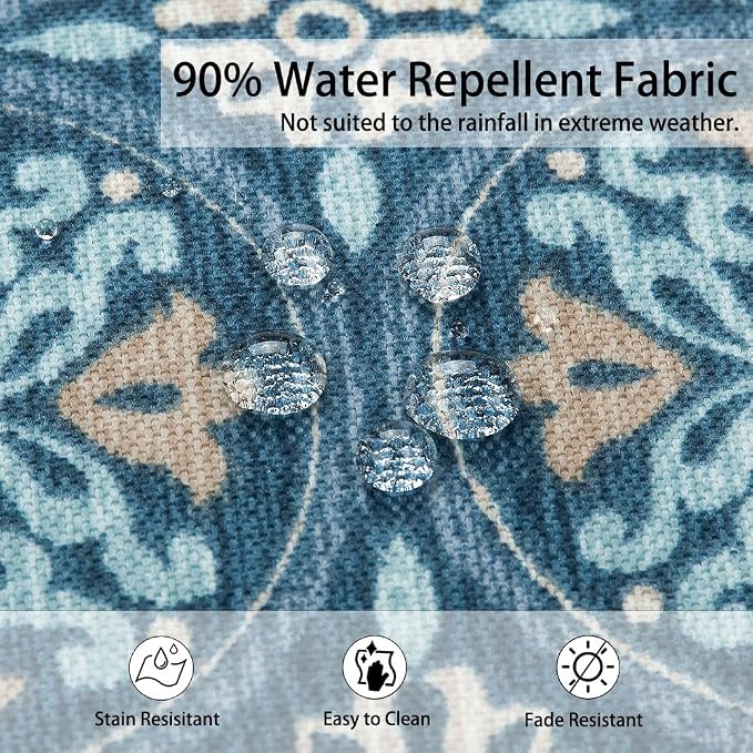 Magpie Fabrics Indoor Outdoor Cushion Cover Replacement 2 Pack, NO Insert! Water Repellent Slipcover with Ties Decor for Patio Garden Chair Seat Sofa Bench Wicker(Morgan Medal Blue, 24x24x4 Inch)