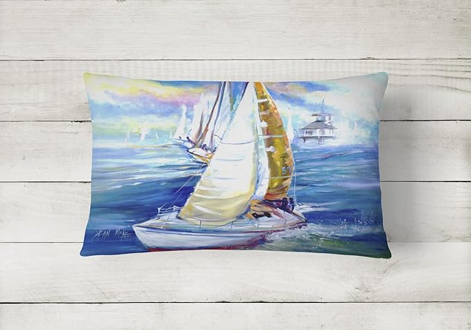 Caroline's Treasures JMK1073PW1216 Rock My Boat Sailboats Canvas Fabric Decorative Pillow Machine Washable, Indoor Outdoor Decorative Pillow for Couch, Bed or Patio, 12HX16W