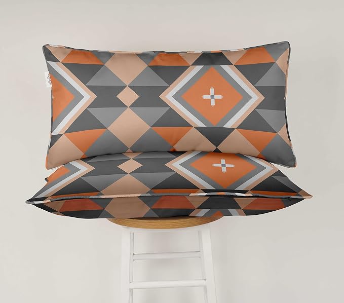 Indoor/Outdoor Polyester Fabric Lumbar Pillow Cover, All-Weather Waterproof Rectangular Cushion Case for Patio Furniture, 16 x 24 Set of 2 - Geometric-55