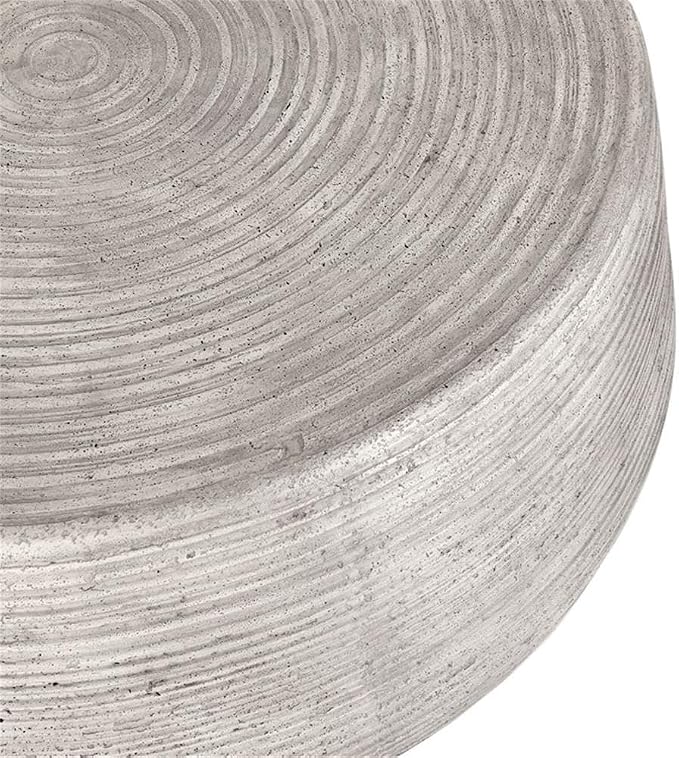 Pemberly Row Concrete Stone Outdoor Coffee Table, 37 in Wide, Rough Light Gray Finish, Fluted Texture, Hollow Drum Design, Durable Indoor/Outdoor Patio Table, Contemporary Style