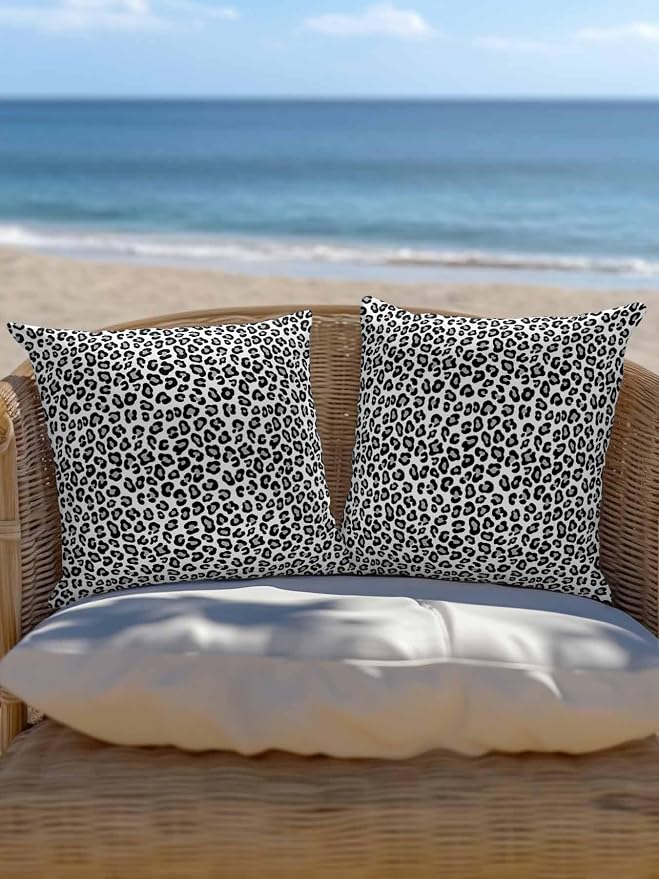 Outdoor Waterproof Throw Pillows Abstract White Black Leopard Patio Pillows,Decorative Pillow Covers with Insert,Pillow Cushion Case for Garden Couch Sofa Animal Skin Print