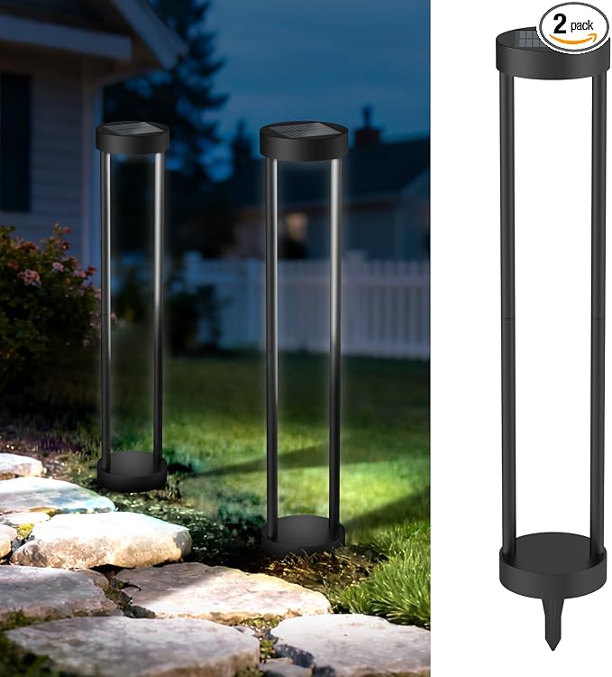 Modern Solar Floor Lamp, Outdoor Bollard Light for Garden Pathways (24" H - 2Pack)