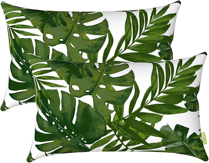 LVTXIII Outdoor/Indoor Lumbar Pillow Case Covers ONLY, 12” x 20” Patio Garden Decorative Lumbar Pillow Covers Pack of 2 for Outdoor Home Patio Furniture Use - Palm Green
