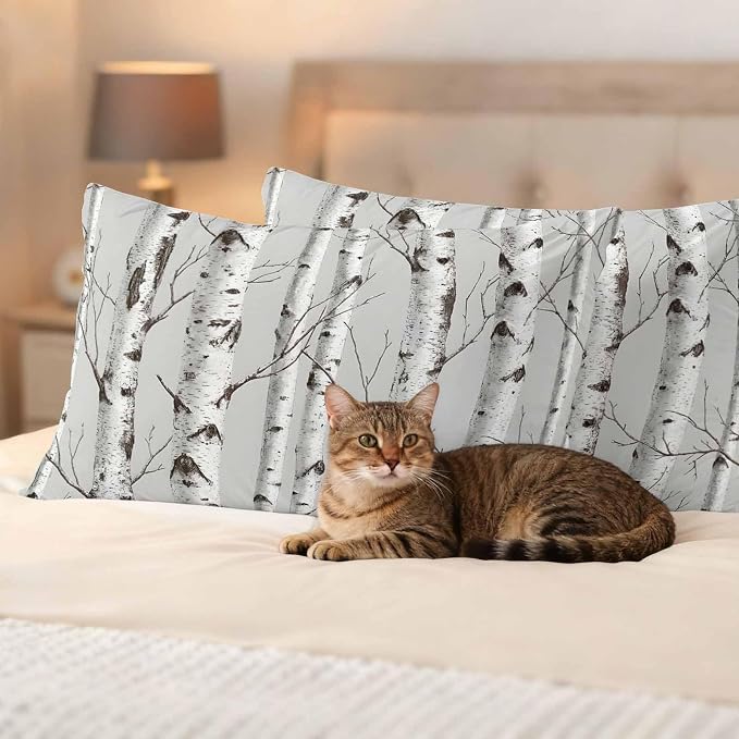 Nature Birch Trees Outdoor Waterproof Pillow Covers Pack of 2, Modern Gray Modern Tree Bark Texture Forest Throw Pillowcases Decorative Cushion Covers for Garden Patio Tent Sofa Couch, 20x12 inch