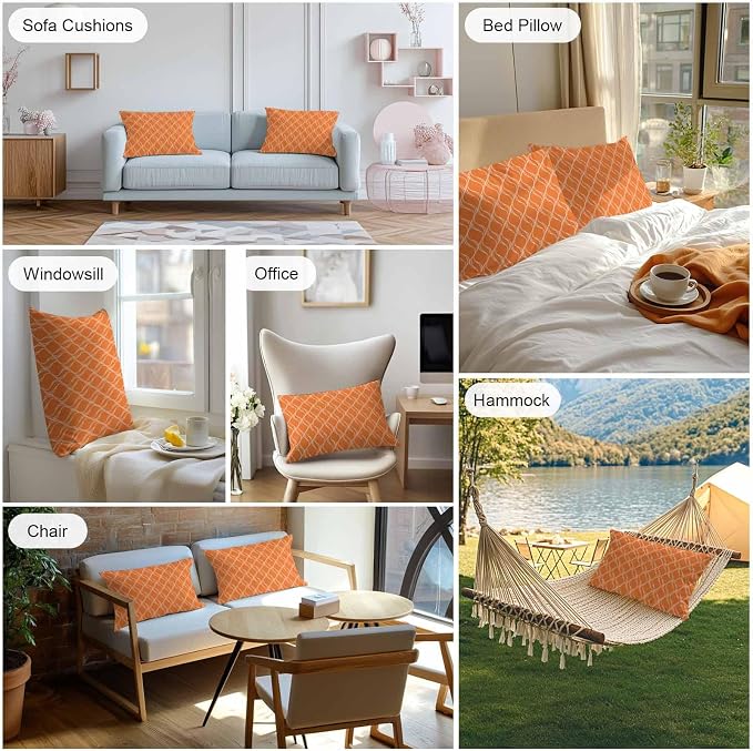 Orange Stripes Outdoor Pillow Covers 20x12 Inch Lumbar Pillow Covers Set of 2 Waterproof Decorative Throw Pillow Cases Simple Geometric Modern Monochrome Cushion Covers for Patio Furniture Garden