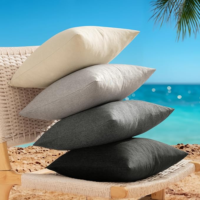 ANRODUO Outdoor Waterproof Pillow Covers for Patio Dark Grey 12x20 2 Pack | Outdoor Pillow Covers for Patio Furniture, Decorative Linen Cushion Sham, Outside Lumbar Pillowcase for Garden Balcony