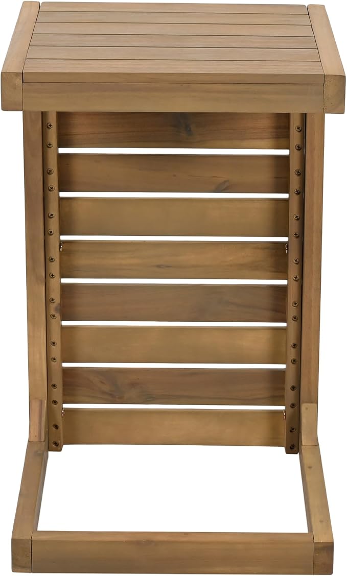 Outdoor C Shaped Side Table, Weather Resistant Acacia Wood Patio Side Table Coffee End Table for Garden Porch Lawn (Brown)