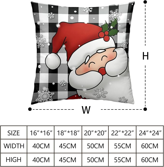 Plaid Christmas Decorations Black and White Pillow Covers 24x24 Set of 2 Santa Snowman Cushion Covers Winter Snowflakes Pillows Decorative Holiday Home Decor for Sofa Bed