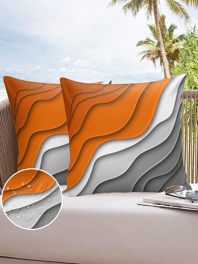 Outdoor Pillows 16x16 Waterproof Outdoor Pillow Covers Orange Gray Ombre Polyester Throw Pillow Covers Garden Cushion Decorative Case for Patio Couch Decoration Set of 2 Gradual Texture
