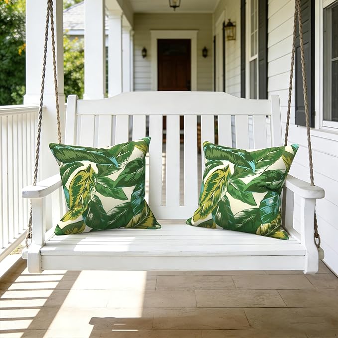 LVTXIII Outdoor Throw Pillows 16x16 Inch, Set of 2 Square Decorative Pillows with Inserts for Patio Furniture, Porch Chair, Garden Sofa, Lush Leaf Jungle