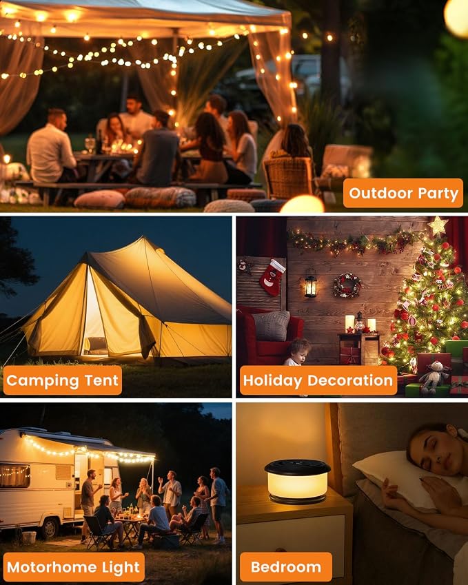 2-Pack Camping String Lights, Retractable 4 in 1 Camp Lights | 32.8FT Rechargeable Fairy Lamp Outdoor Waterproof, RGB Portable Hanging Lantern for Outside Tent Patio Awning RV Essentials