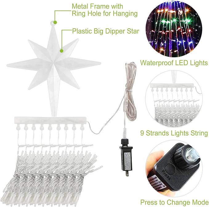 Christmas Decorations, Outdoor Christmas Lights, 320 LED Outdoor Christmas Tree String Lights with 12" Star Toppers [8 Modes& Waterproof] for Xmas New Year Holiday Decor (Dipper White)
