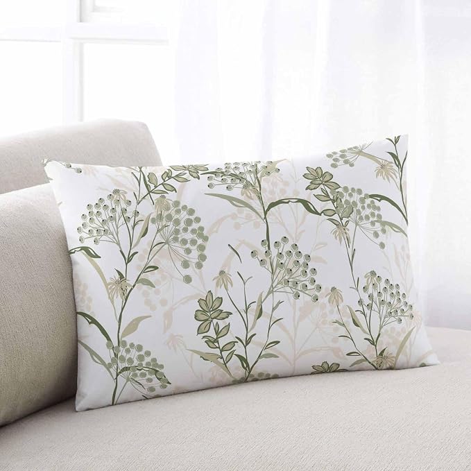 Outdoor Waterproof Throw Pillows Pastoral Sage Green Herbs Plant Patio Pillows Pack of 2,Decorative Pillow Covers with Insert,Pillow Cushion Case for Garden Couch Sofa Botanical Leaf on White