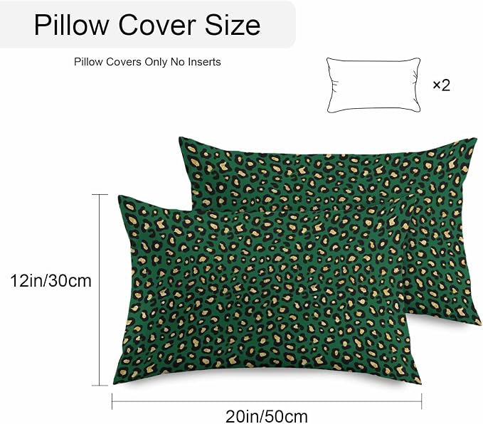 Vandarllin Outdoor Throw Pillows Covers 20x12 inch Set of 2 Waterproof Green Leopard Print Decorative Zippered Cushion Covers for Patio Furniture, Luxury Animal Fur Pattern Lumbar Pillowcases