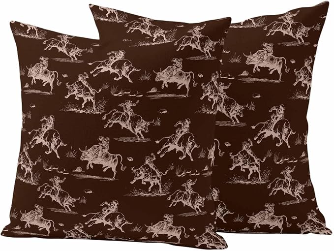 Western Cowboys Outdoor Pillow Covers Waterproof, All Weather Cushion Case Set of 2, Brown Farmhouse Country Pastoral Scenery Decorative Pillowcases for Sofa Couch Bed Decor Patio Furniture 18"x18"
