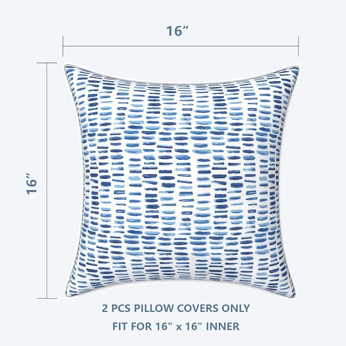 LVTXIII Outdoor Pillow Covers Set of 2, Patio Waterproof Throw Pillow Cases Fade Resistant Accent Pillow Covers for Spring Summer Garden Decoration, 16x16, Pebble Blue
