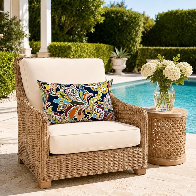 Pack of 2 Patio Lumbar Pillows 12"x20" | Fade Resistant Outdoor Waterproof Lumbar Pillow with Inners Decorative Garden Lumbar Cushions for Home Patio Terrace Sofa