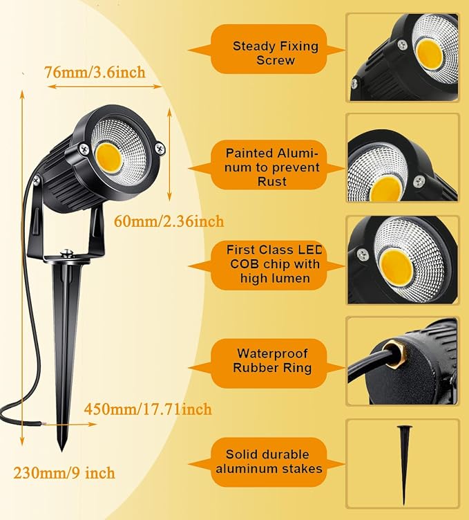 10 Pack Low Voltage Landscape Lights LED 5W Landscape Lighting with connectors AC/DC 12V-24V Outdoor Spotlight IP66 Waterproof Tree Flag Lights Warm White Spotlights for Yard Garden Pathway