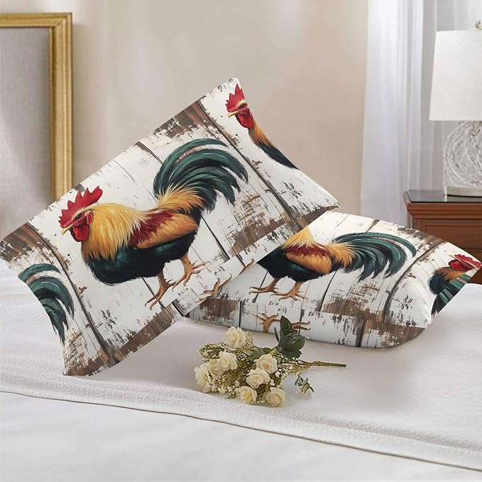 Vintage Rooster Outdoor Waterproof Throw Pillow Covers 20x12 Set of 2, Retro Farmhouse Rooster Watercolor Decorative Pillowcases Cushion Pillowcase for Couch Sofa Patio Outside Pillow Protector