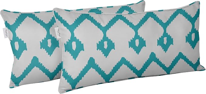 Indoor/Outdoor Polyester Fabric Lumbar Pillow Cover, All-Weather Waterproof Rectangular Cushion Case for Patio Furniture, 12 x 20 Set of 2 - Ikat-57