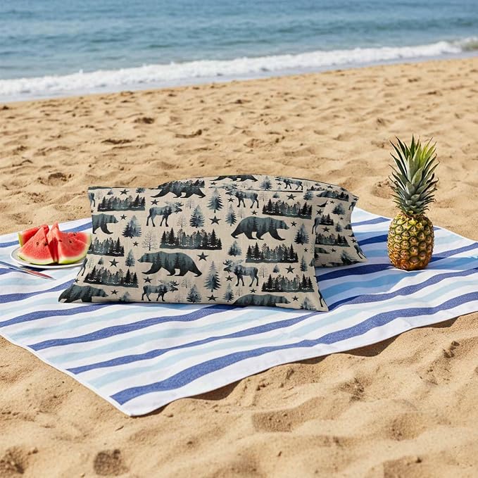 Vintage Bear Elk Cabin Outdoor Pillow Covers 20x12 Inch Lumbar Pillow Covers Set of 2 Waterproof Decorative Throw Pillow Cases Farmhousee Pine Tree Rustic Cushion Covers for Patio Furniture Garden