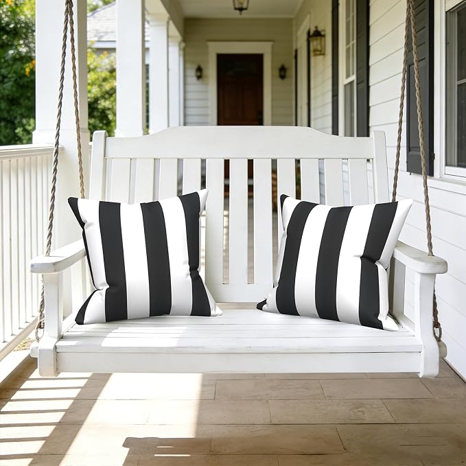 LVTXIII Outdoor Throw Pillows, Decorative Throw Pillows with Inserts, 20"x20" Square Pillows for Bed, Couch, Sofa and Patio Furniture, Set of 2, Cabana Black