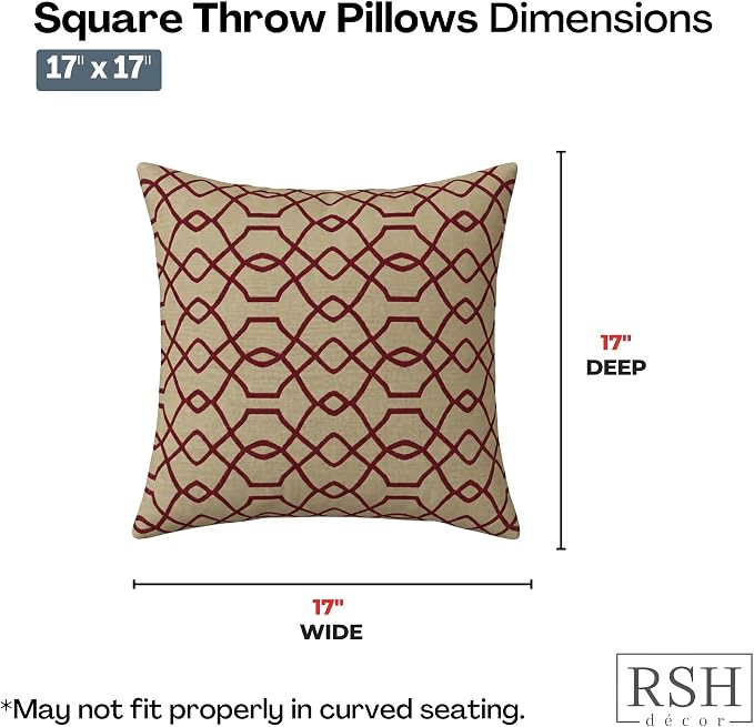 RSH DECOR: Sunbrella Square Throw Pillows Set of 2 | 17" x 17" | Water and Fade-Resistant Performance Fabric | Outdoor Pillow Covers with Down-Alternative Inserts | Made in USA (Folio Terracotta)