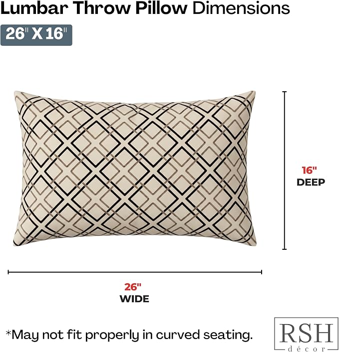 RSH DECOR: Sunbrella Jumbo Lumbar Pillows Set of 2 | 26" x 16" | Water and Fade-Resistant Performance Fabric | Outdoor Pillow Covers with Down-Alternative Inserts | Made in USA (Dwell Mahogany)