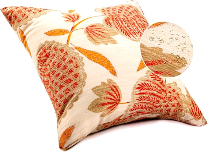 JMGBird Orange Outdoor Pillows 18x18 Throw Pillows with Inserts Included | Water-Resistant Outdoor Pillows 18x18 Durable Beige with Orange Throw Pillows with Inserts for Patio Furniture