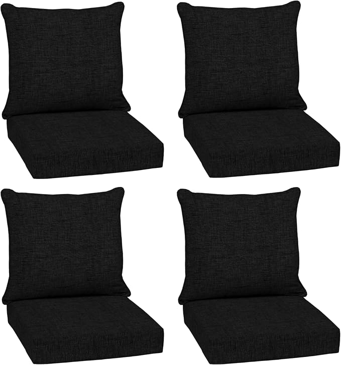 Arden Outdoor Deep Seat Cushion Set, 4-Pack, 24x24, Black | Outdoor Sofa, Couch, Conversation Set, Weather-Proof, Rain-Proof, Fade Resistant for Chair, Mold and Mildew Resistant