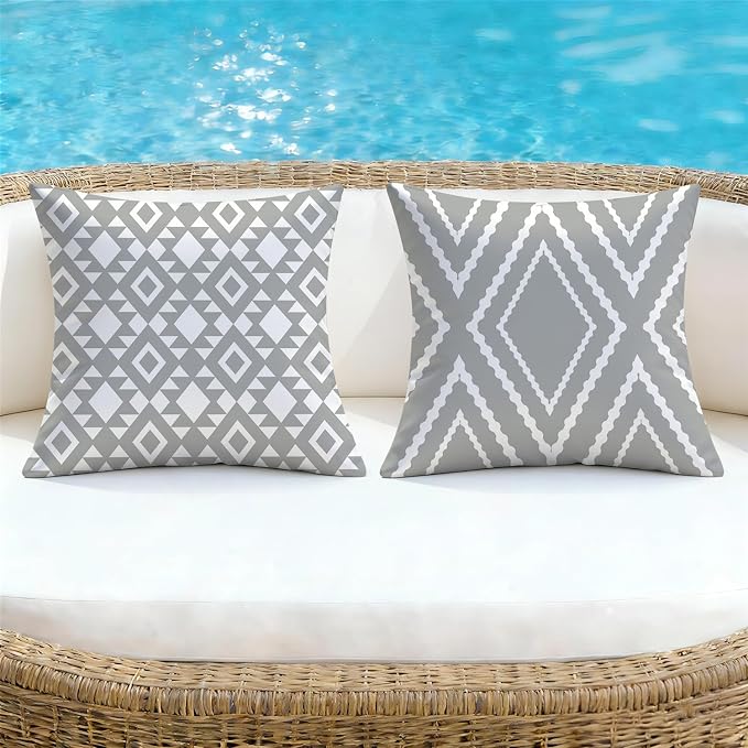 NIGHTWISH Outdoor Waterproof Pillow Covers 20x20 Set of 4 Gray Modern Geometry Decorative Outdoor Throw Pillows Boho Cushion Cases for Patio Furniture Bench Couch Sunbrella