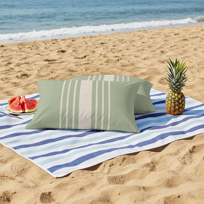 Sage Green Beige Striped Outdoor Pillow Covers 20x12 Inch Lumbar Pillow Covers Set of 2 Waterproof Decorative Throw Pillow Cases Modern Farmhouse Retro Lines Cushion Covers for Patio Furniture Garden