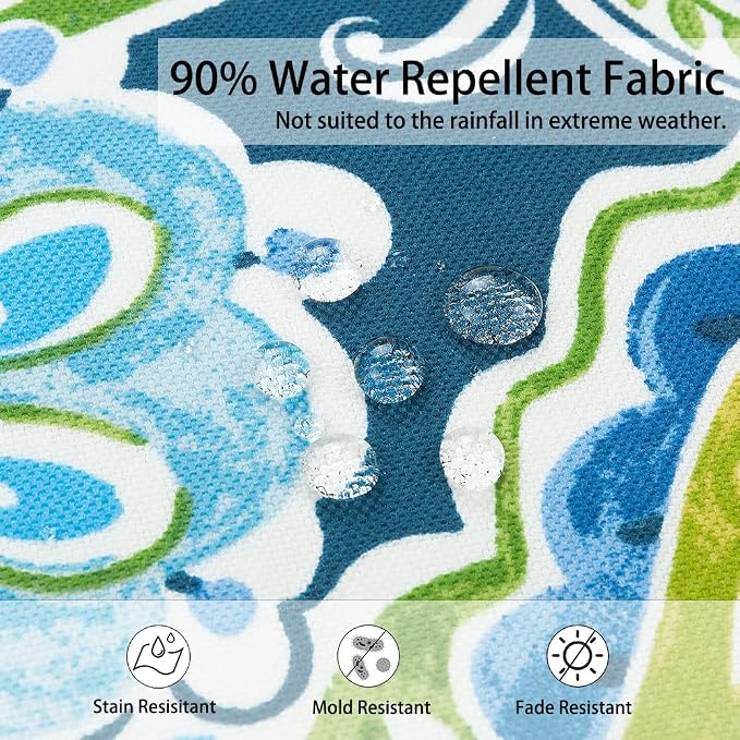 Magpie Fabrcis Pack of 2 Outdoor Waterproof Throw Pillow with Insert 18 x 18 Inch, Christmas Decorative Back Cushion Pad for Garden Patio Tent Balcony Couch Sofa(Paisley Lapis Green)