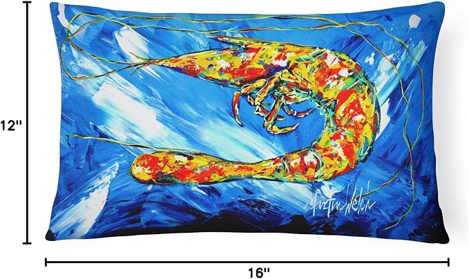 Caroline's Treasures MW1226PW1216 Ice Blue Shrimp Canvas Fabric Decorative Pillow Machine Washable, Indoor Outdoor Decorative Pillow for Couch, Bed or Patio, 12HX16W