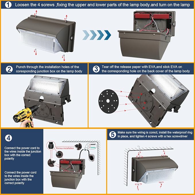 LED Wall Pack Light 500W Equivalent 18000LM LED Flood Security Light Dusk to Dawn Photocell 5000K 120W 100-277V Outdoor Wall Mount Lighting Commericial IP65 Waterproof for Yard Garage 4 Pack