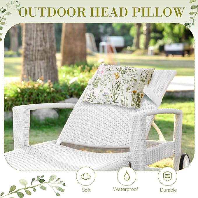 Lineshading 4 Pcs Chaise Lounge Pillow with Strap Outdoor Waterproof Pool Chair Neck Headrest Pillows with Adjustable Elastic Band for Beach Patio Chair Recliner(Colorful,Wildflower)