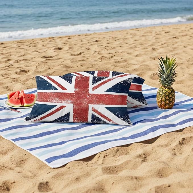 4th of July Outdoor Throw Pillows Covers 20x12 inch Set of 2 Waterproof British Flag Decorative Zippered Cushion Covers for Patio Furniture, Vintage Mottled National Flag Lumbar Pillowcases