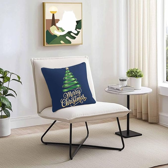 Navy Blue Christmas Tree Outdoor Pillow Covers 26 x 26 Inches, Green Xmas Tree with Star Waterproof Throw Pillow Cover Set of 2, Christmas Blue Decorative Square Cushion Covers for Patio/Couch
