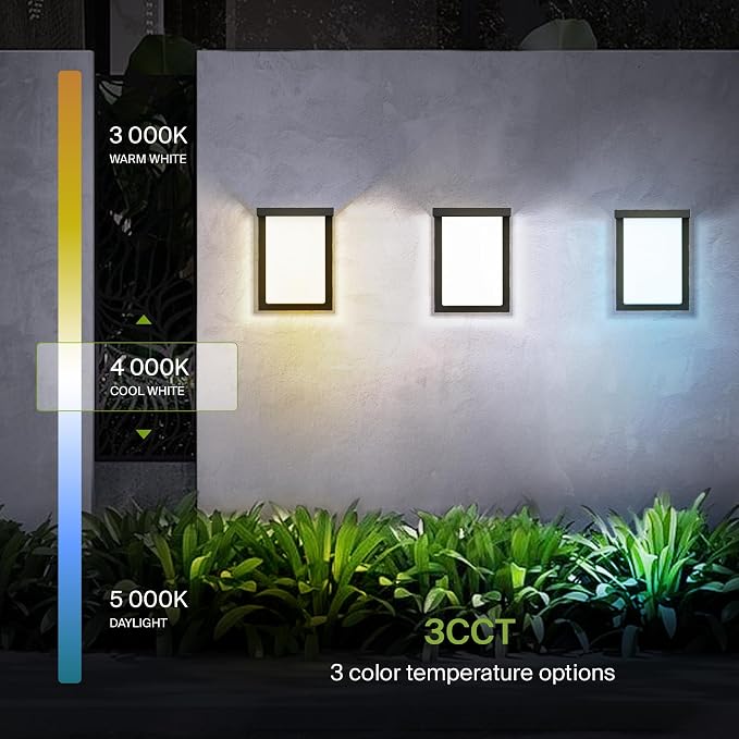 ASD LED 8" Outdoor Wall Light, Front Door House Sconce | 3CCT, Dimmable, Waterproof, ETL Listed | 12W 900LM 3000-5000K 120V | Exterior Patio Lighting Fixture, Flush Mount Porch Lamp | Black, 4 Pack