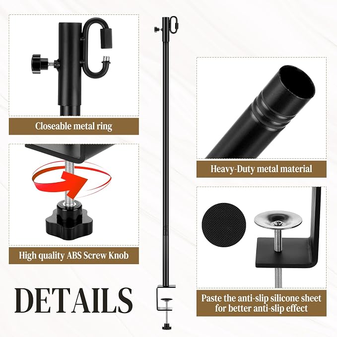 4 Pack Deck String Light Poles with Adjustable 3" Clamp, Outdoor Light Poles for String Lights Christmas Garden Backyard Deck Fence Railing Hanging Bird Feeders, Lanterns, Wind Chimes (63 Inch)