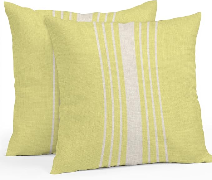 Yellow Beige Striped Outdoor Pillow Covers 18x18 Inch Throw Pillow Covers Set of 2 Waterproof Decorative Pillow Cases Modern Farmhouse Retro Lines Cushion Covers for Patio Furniture Garden Couch Sofa