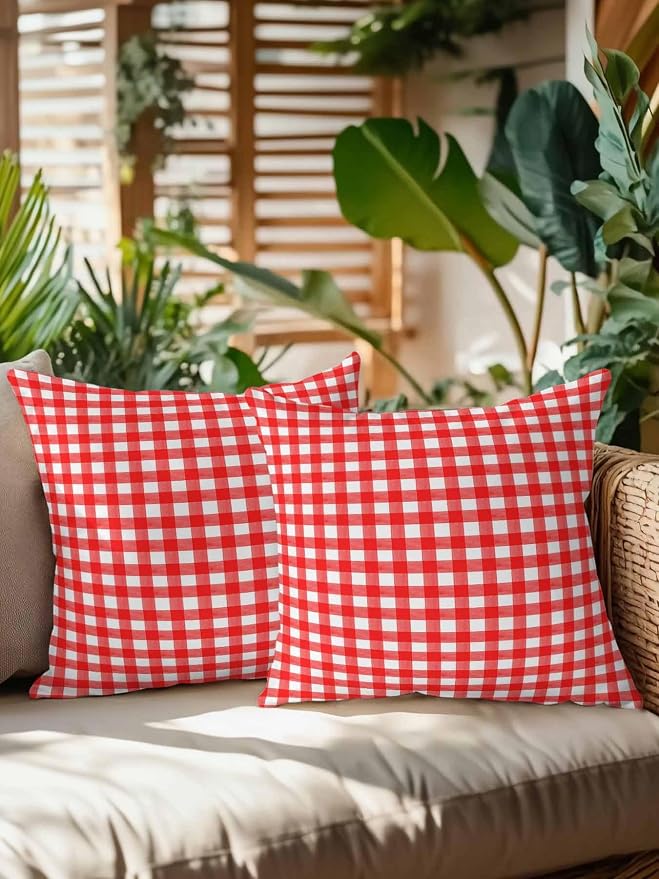 Outdoor Waterproof Throw Pillows Country Red Buffalo Plaid Patio Pillows Pack of 2,Decorative Pillow Covers with Insert,Pillow Cushion Case for Garden Couch Sofa Classic Gingham Check