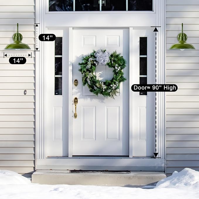 14in Outdoor Gooseneck Lights for Farmhouse, Barn Style Goose Neck Wall Light Fxiture with Wall Mount, Olive Green Exterior Porch Sconce for Patio, Garage, House