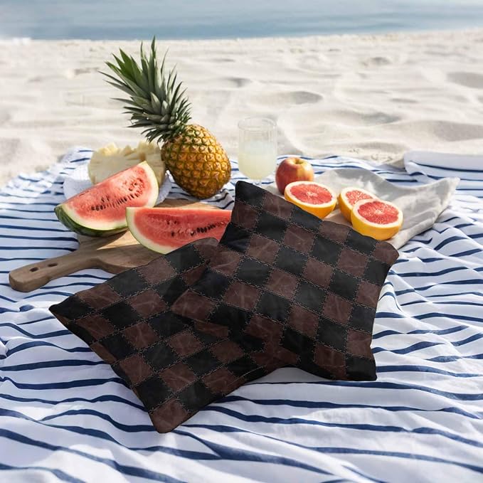 Black Brown Checkered Outdoor Pillow Covers 24x24 Inch Throw Pillow Covers Set of 2 Waterproof Decorative Pillow Cases Modern Farmhouse Plaid Wooden Cushion Covers for Patio Furniture Garden Couch