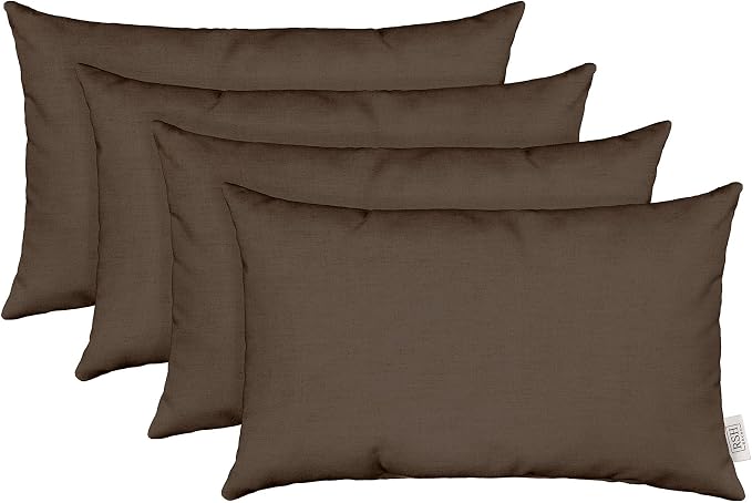 RSH DECOR Sunbrella 20" x 12" Lumbar Throw Pillows Set of 4 | Water and Fade-Resistant Performance Fabric | Outdoor Pillow Covers with Down-Alternative Inserts | Made in USA (Canvas Java Brown)