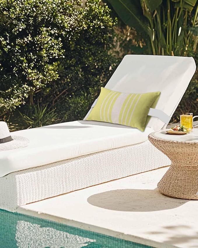 Pack of 2 Outdoor Lumbar Pillow Covers 11x16 Inch, Yellow Beige Striped Waterproof Throw Pillow Covers Set, Modern Farmhouse Retro Lines Indoor&Outdoor Decorative Cushion Cases for Patio Porch Beach