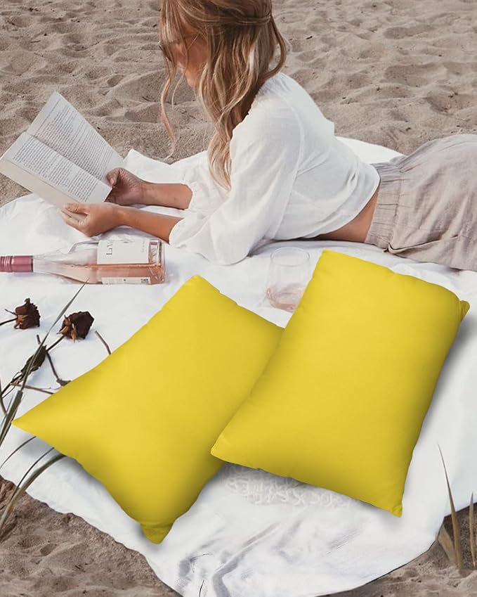 Outdoor Waterproof Pillow Covers for Patio Furniture Bright Yellow Decorative Throw Pillow Cover Solid Color Pillowcases Set of 2 Cushion Case for Sofa Couch Chair Home Decor 20x12 inch x 2pcs