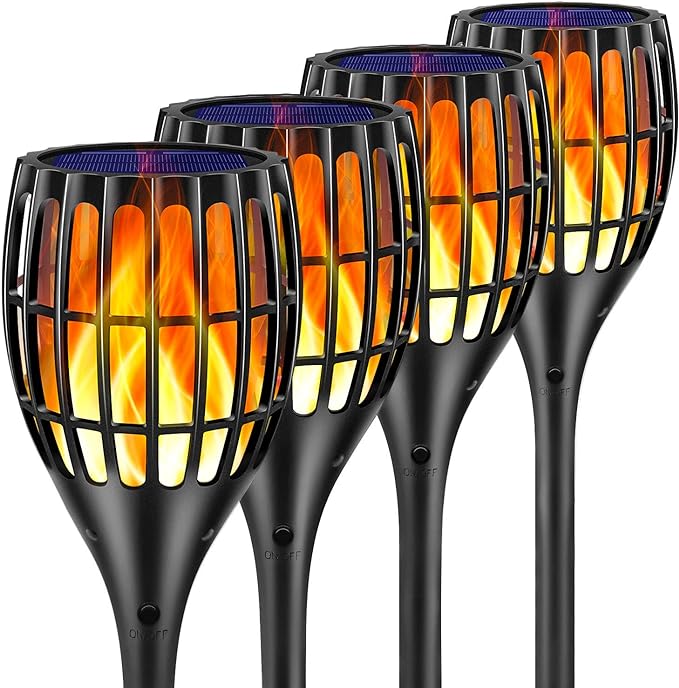 Solar Lights Outdoor 43" Flickering Flame Solar Torch Lights | 99 LED Higher & Larger Solar Flame Lights for Halloween Decor, Waterproof Solar Garden Lights for Garden Patio Pathway Yard