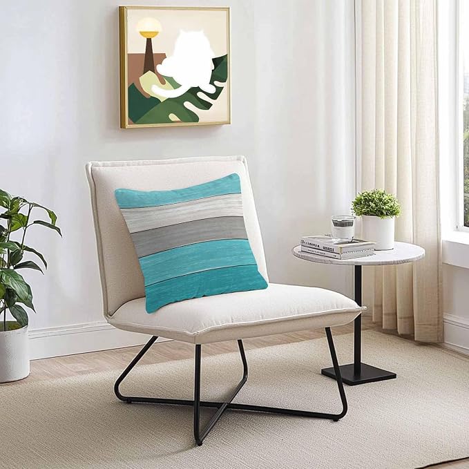 Outdoor Throw Pillow Covers 20X20 Set of 2 Waterproof Ombre Aqua Blue Gray Decorative Zippered Cushion Covers for Patio Furniture, Farmhouse Retro Rustic Barn Wood Texture Lumbar Pillowcases