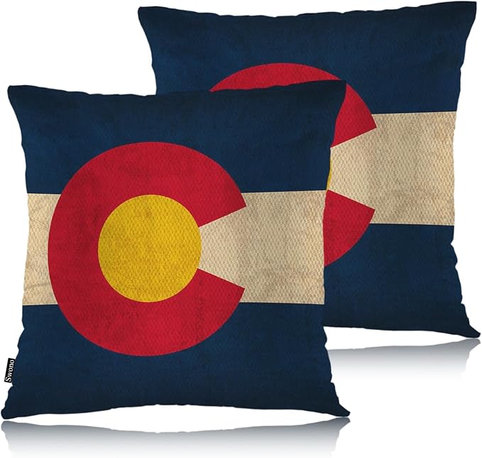 Swono Colorado Flag Decorative Throw Pillow Case 18" X 18", Grunge Colorado State Flag of America Standard Pillow Covers, Set of 2 Throw Pillowcase Cushion Cover for Home Bedroom Sofa Car Seats